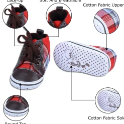 High Top Lace-Up Checked Stylish Sneaker Booties - Red