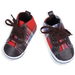 High Top Lace-Up Checked Stylish Sneaker Booties - Red