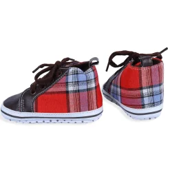 High Top Lace-Up Checked Stylish Sneaker Booties - Red