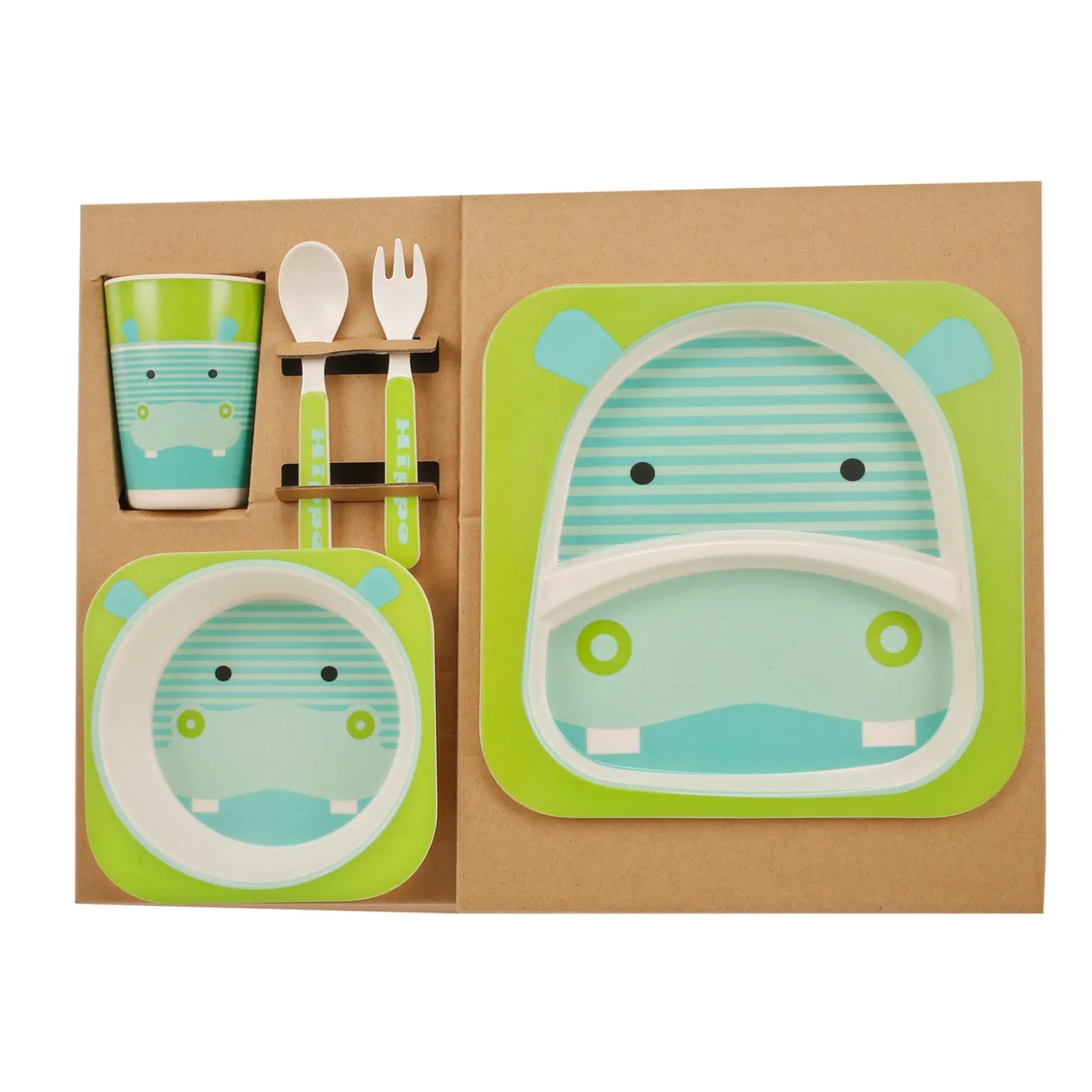 Hippo Green And Turquoise Bamboo Fiber Dinner Set Large