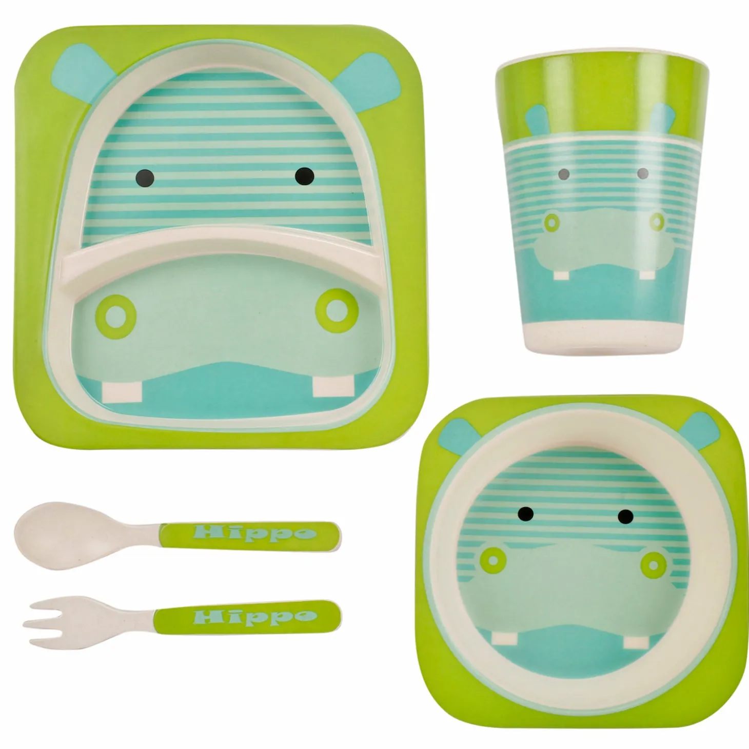 Hippo Green And Turquoise Bamboo Fiber Dinner Set Large