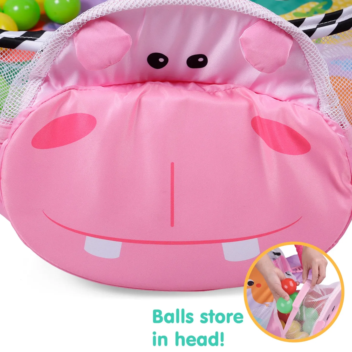 Hippo Infant Play Mat Activity Gym With Hanging Toys And Balls - Pink