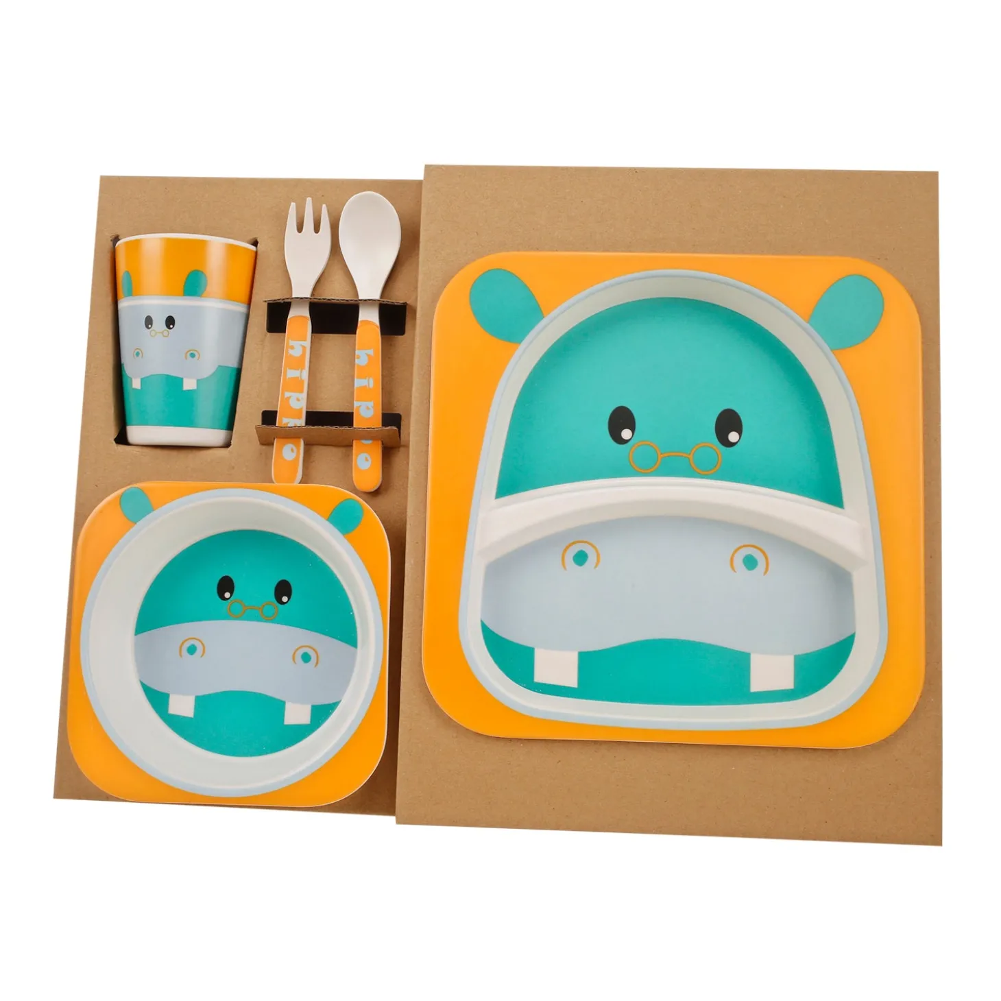 Hippo Orange And Green Bamboo Fiber Dinner Set Large