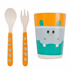 Hippo Orange And Green Bamboo Fiber Dinner Set Large