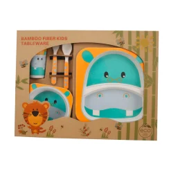 Hippo Orange And Green Bamboo Fiber Dinner Set Large