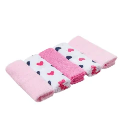 Hooded Towel And 5 Wash Cloth Gift Set Mrs Fox Heart Pink
