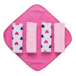 Hooded Towel And 5 Wash Cloth Gift Set Mrs Fox Heart Pink