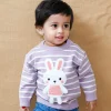 Hopping Rabbit Striped Premium Full Sleeves Knitted Sweater - Purple