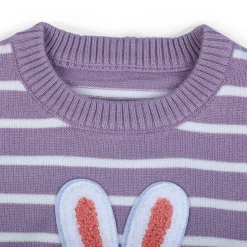 Hopping Rabbit Striped Premium Full Sleeves Knitted Sweater - Purple