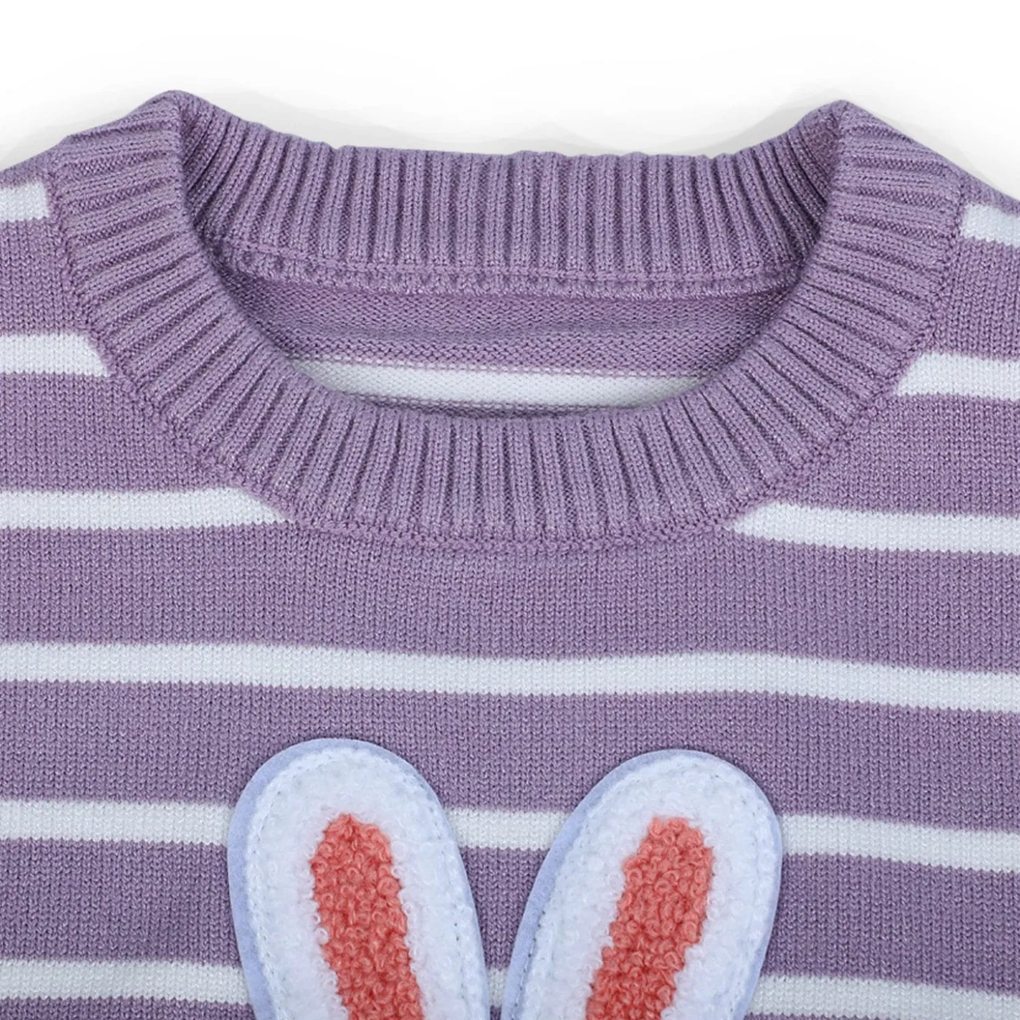 Hopping Rabbit Striped Premium Full Sleeves Knitted Sweater - Purple