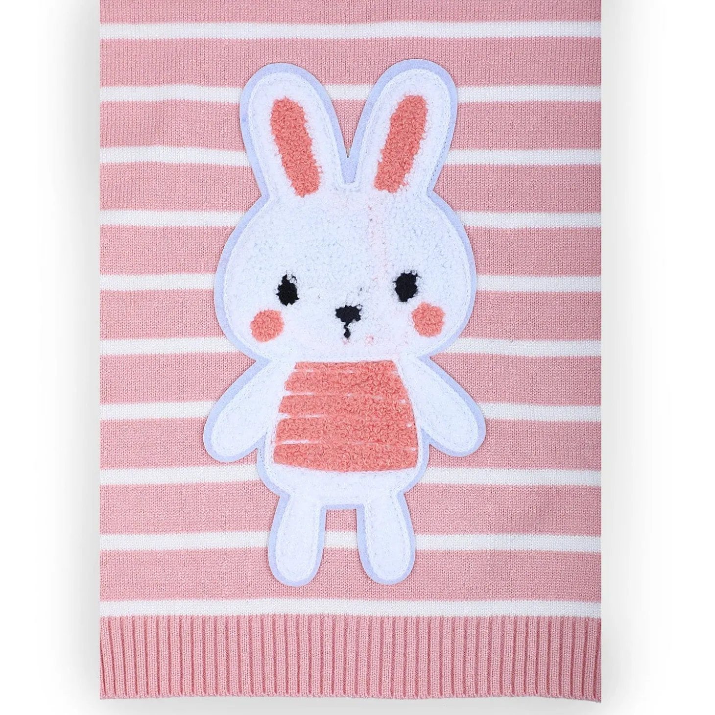 Hopping Rabbit Striped Premium Full Sleeves Knitted Sweater - Pink