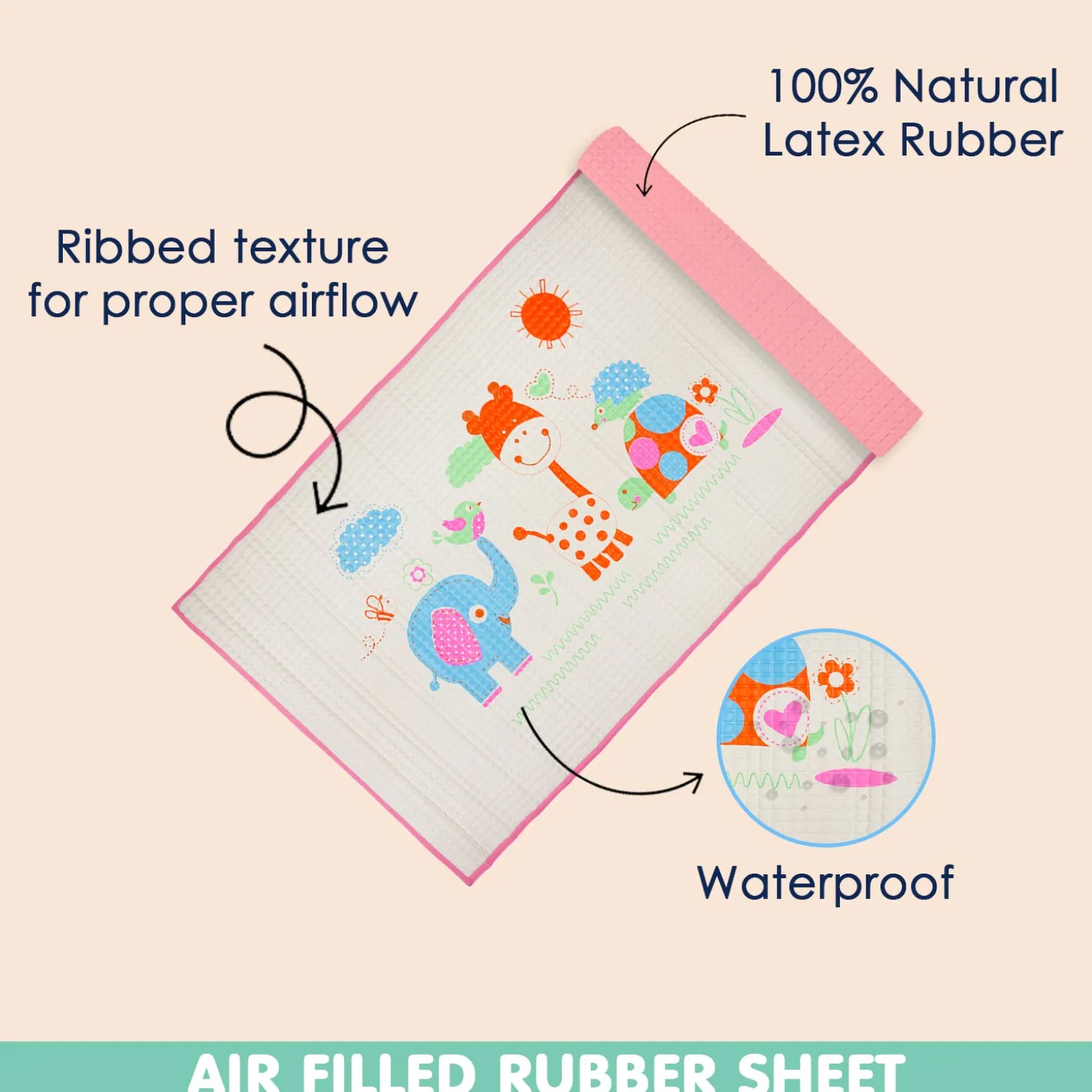I Love Animals Pink Air Filled Waterproof Massage Mat