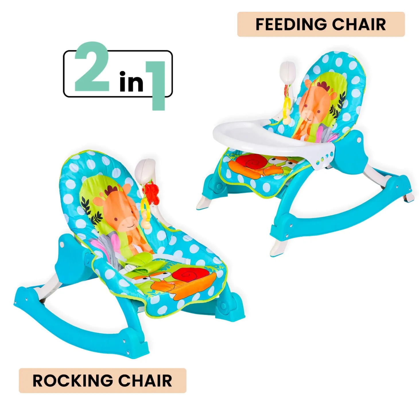 2 In 1 Rocker Cum Feeding Chair 20 Kg Polka Dot Blue
