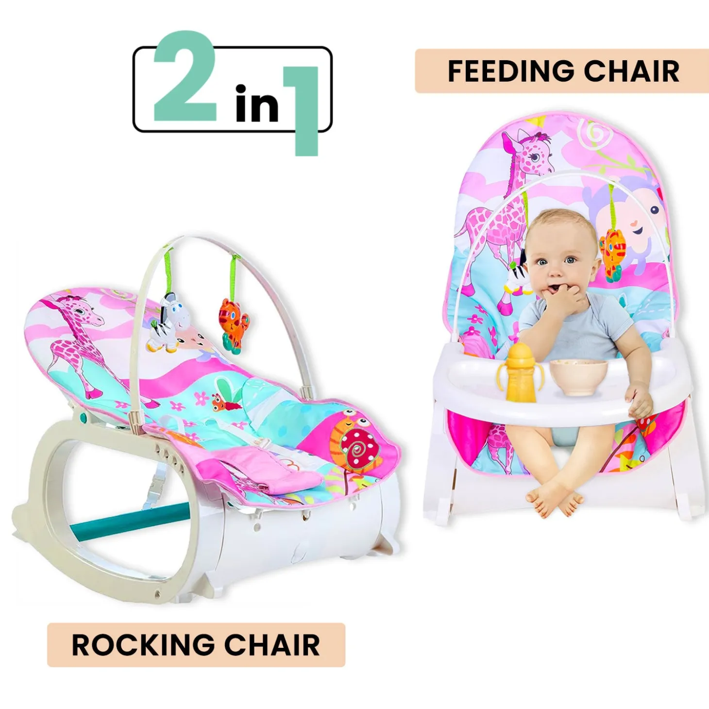 2 In 1 Rocker Cum Feeding Chair 20 Kg Pink