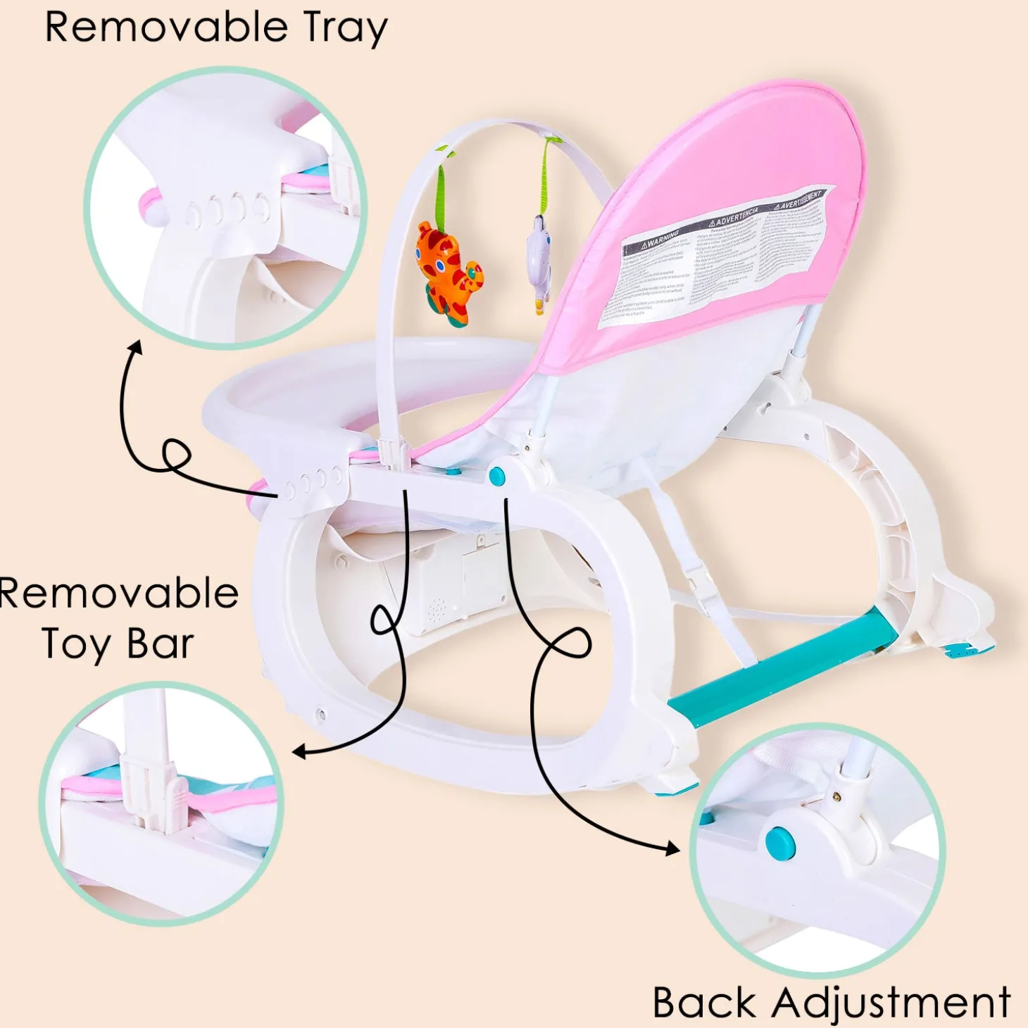 2 In 1 Rocker Cum Feeding Chair 20 Kg Pink