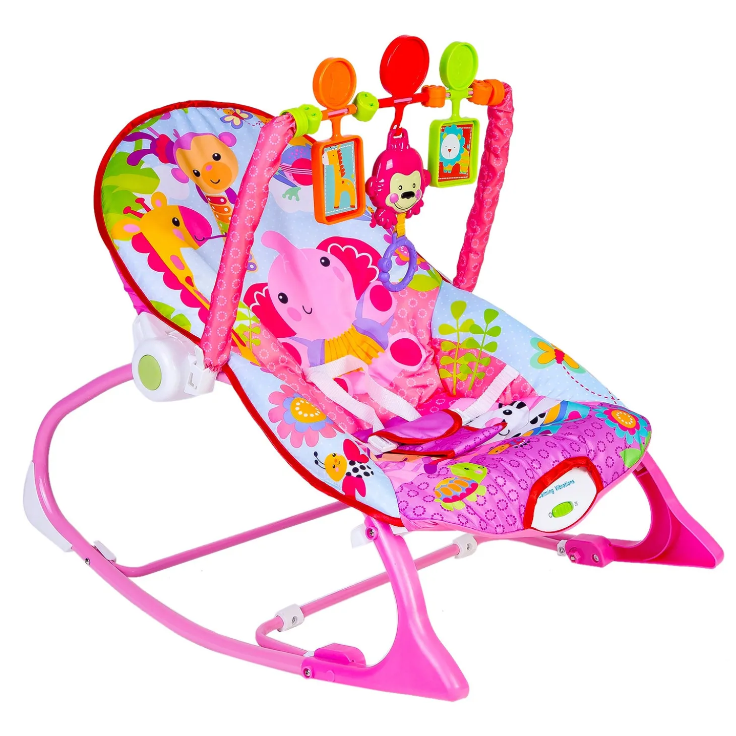 Infant To Toddler Happy Baby Bouncer With Hanging Toys Pink
