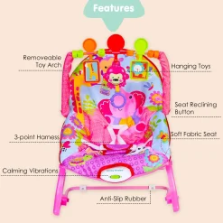 Infant To Toddler Happy Baby Bouncer With Hanging Toys Pink