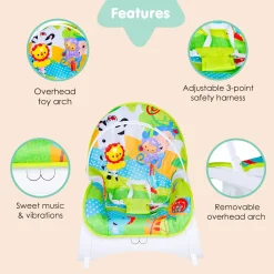 Infant To Toddler Happy Baby Bouncer With Hanging Toys Green