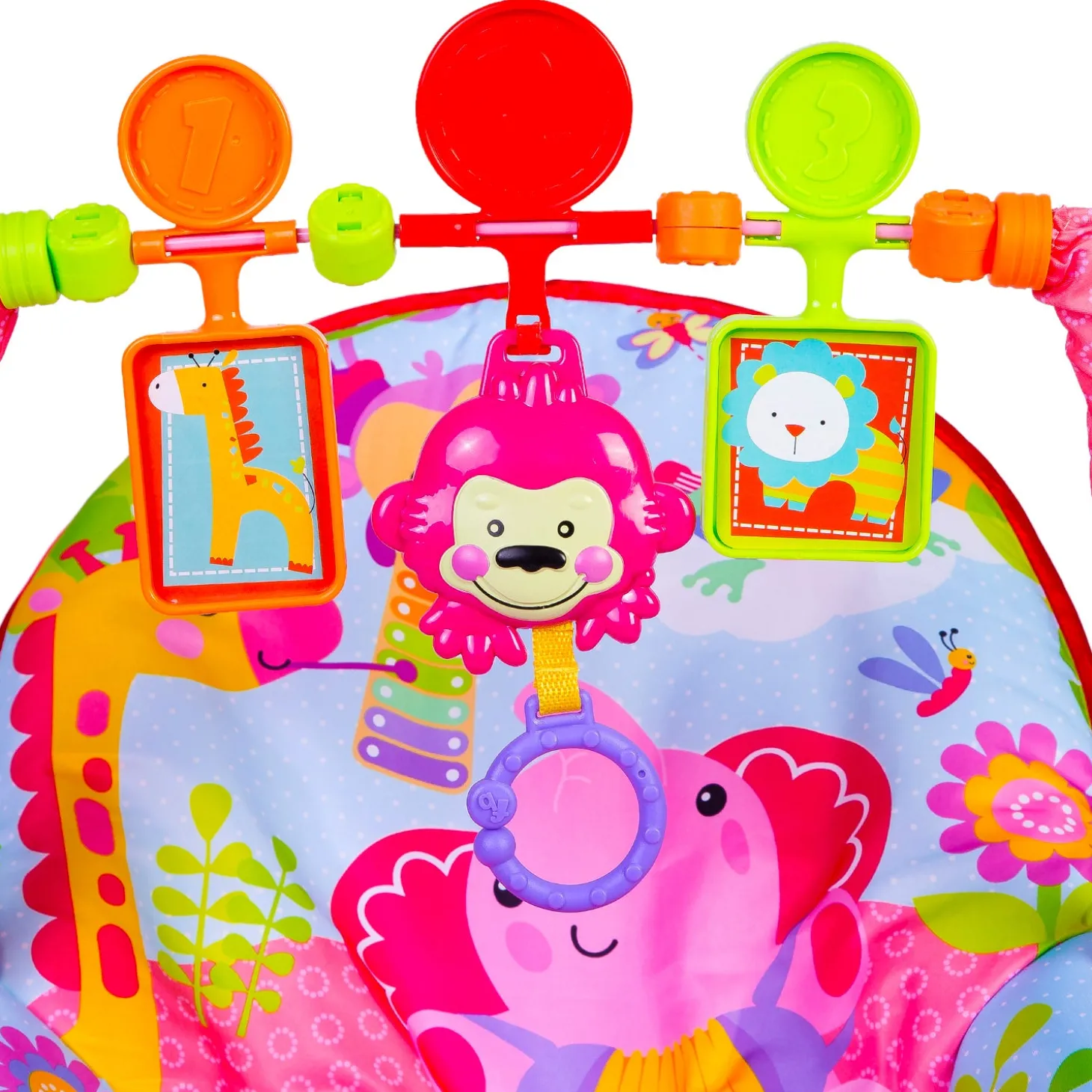 Infant To Toddler Happy Baby Bouncer With Hanging Toys Pink
