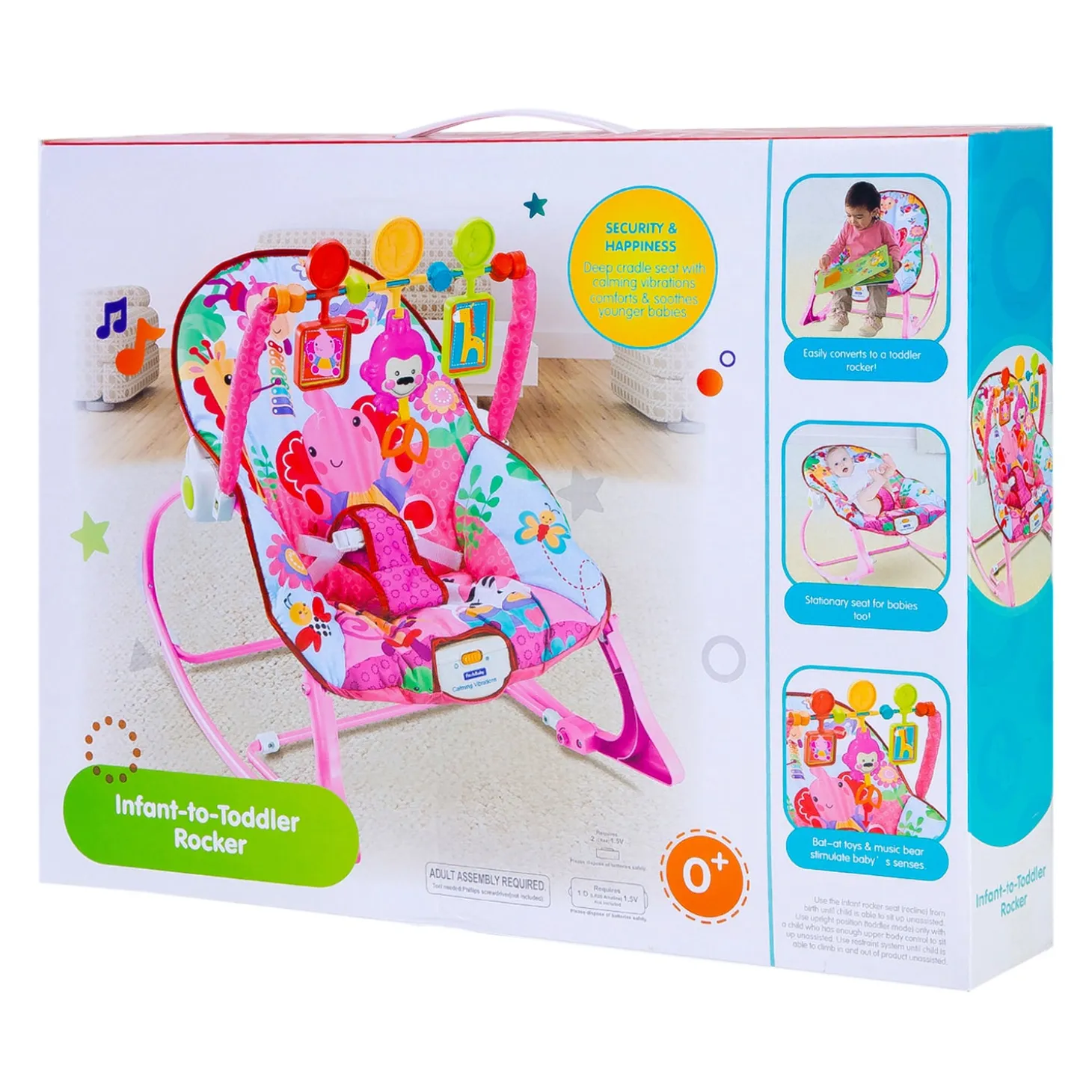 Infant To Toddler Happy Baby Bouncer With Hanging Toys Pink