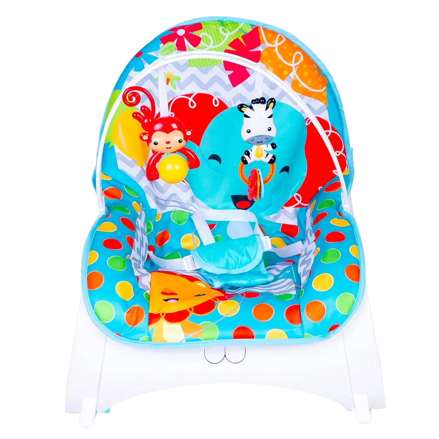 Infant To Toddler Polka Dots Happy Baby Bouncer With Hanging Toys Blue