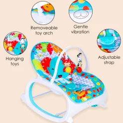 Infant To Toddler Polka Dots Happy Baby Bouncer With Hanging Toys Blue
