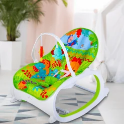 Infant To Toddler With Animals In Jungle Happy Baby Bouncer With Hanging Toys Green