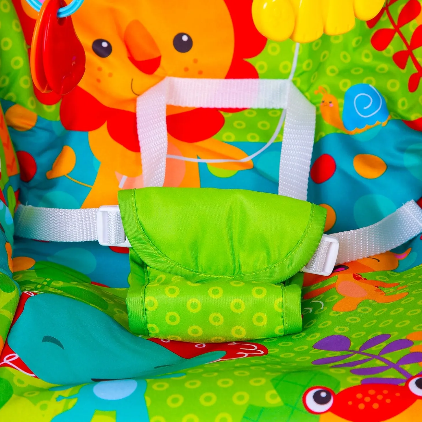 Infant To Toddler With Animals In Jungle Happy Baby Bouncer With Hanging Toys Green