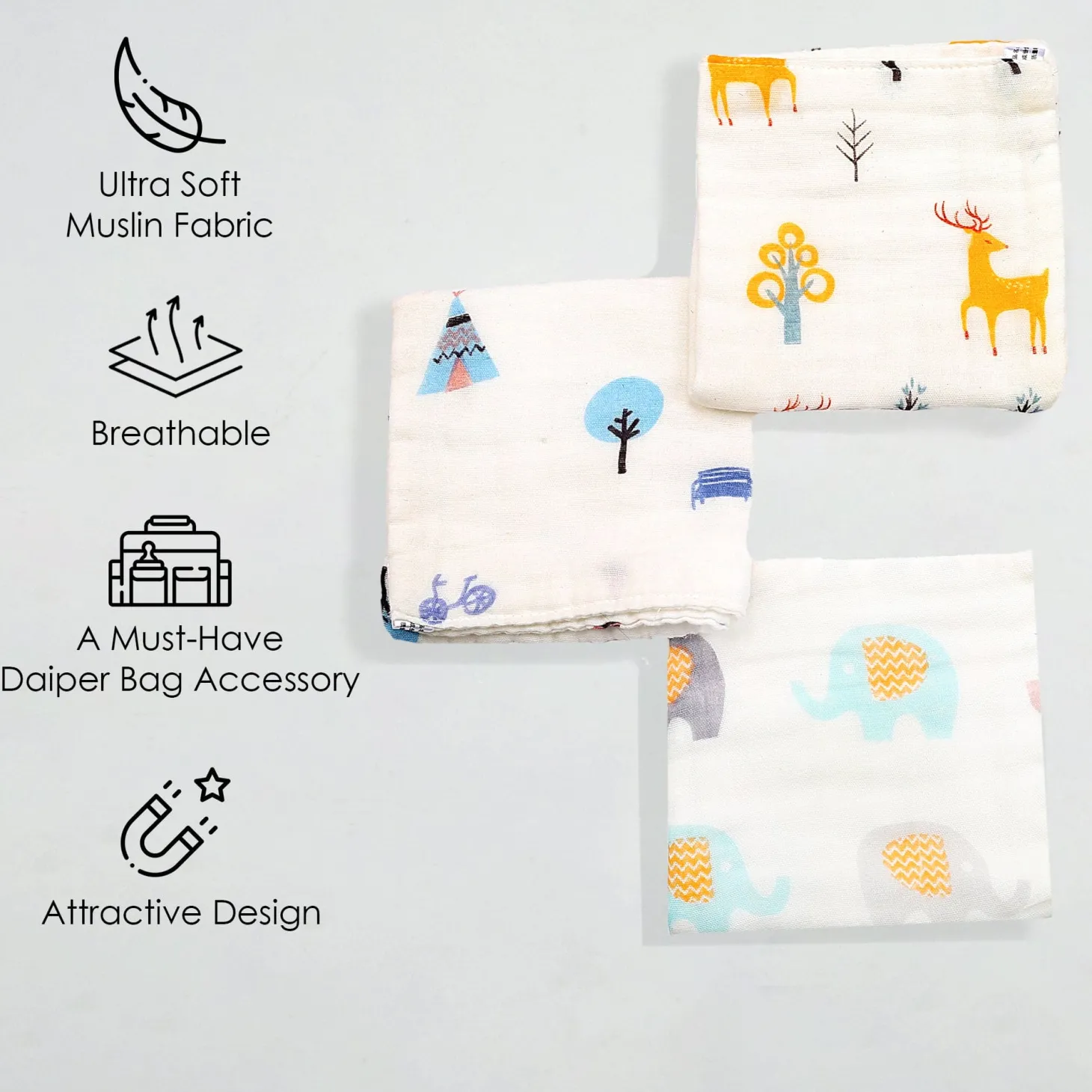 Into The Wild Multicolour 3 Pk Large Muslin Napkin