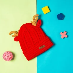 Knit Woollen Cap 3D Alphabet Antler Red