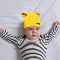 Knit Woollen Cap 3D Alphabet Antler Yellow