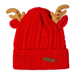 Knit Woollen Cap 3D Alphabet Antler Red