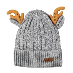 Knit Woollen Cap 3D Alphabet Antler Grey