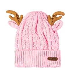 Knit Woollen Cap 3D Alphabet Antler Pink