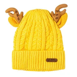 Knit Woollen Cap 3D Alphabet Antler Yellow