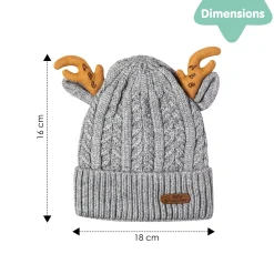 Knit Woollen Cap 3D Alphabet Antler Grey