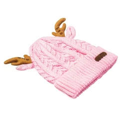 Knit Woollen Cap 3D Alphabet Antler Pink