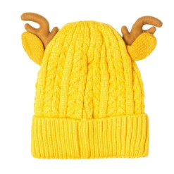Knit Woollen Cap 3D Alphabet Antler Yellow
