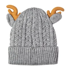 Knit Woollen Cap 3D Alphabet Antler Grey