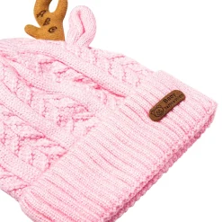 Knit Woollen Cap 3D Alphabet Antler Pink