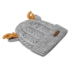 Knit Woollen Cap 3D Alphabet Antler Grey