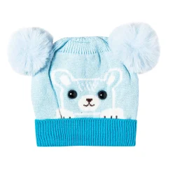 Knit Woollen Cap Pom Pom Bear Blue