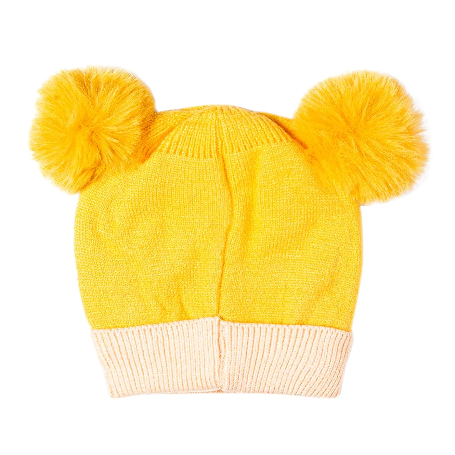 Knit Woollen Cap Pom Pom Bear Yellow
