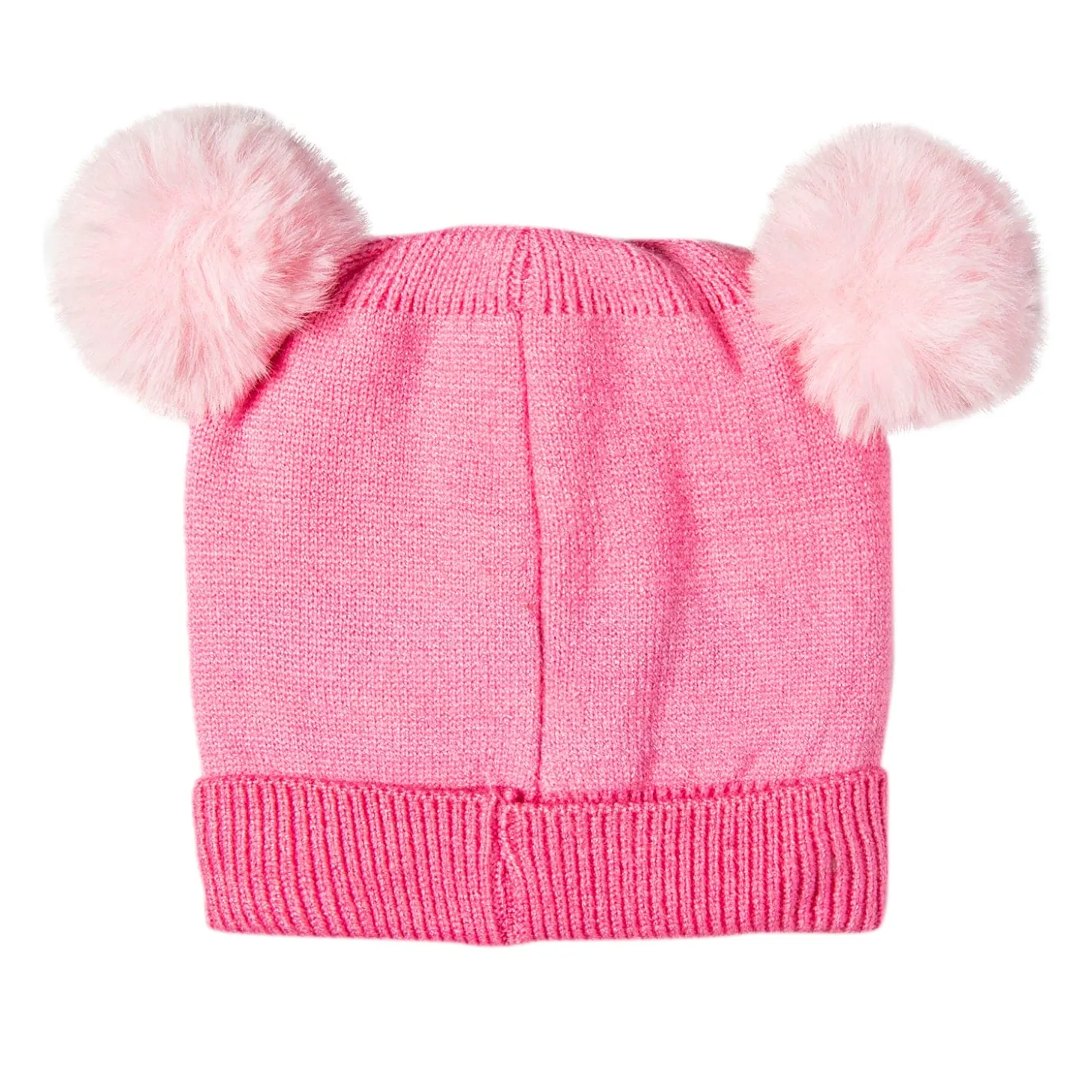 Knit Woollen Cap Pom Pom Bear Pink