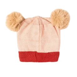 Knit Woollen Cap Pom Pom Bear Peach