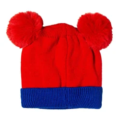 Knit Woollen Cap Pom Pom Bear Red And Blue
