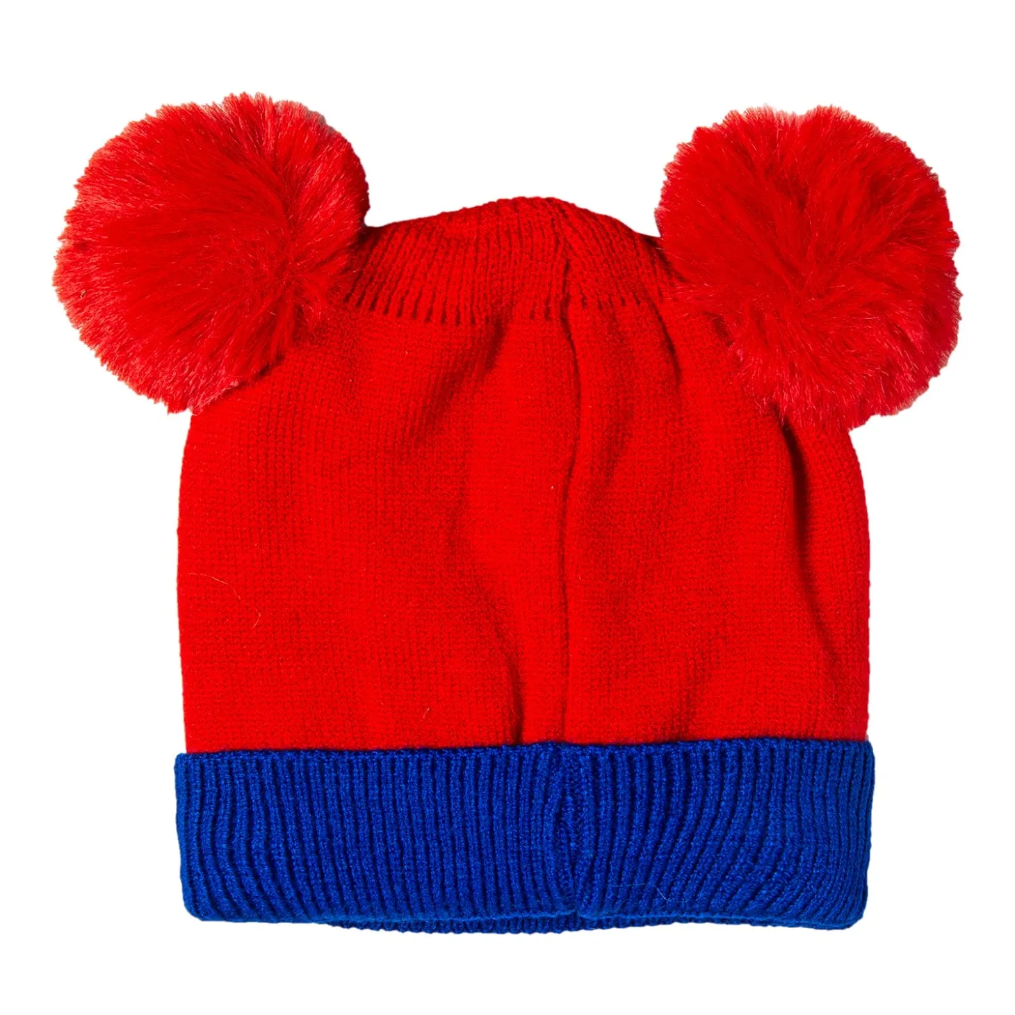 Knit Woollen Cap Pom Pom Bear Red And Blue