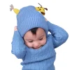 Knit Woollen Cap Winter Beanie 3D Reindeer Antler Blue
