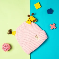 Knit Woollen Cap Winter Beanie 3D Reindeer Antler Pink