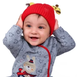 Knit Woollen Cap Winter Beanie 3D Reindeer Antler Red